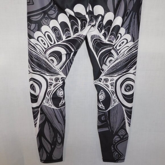 NoMiNou Womens M Black White Gray Indigenous Native Full Length Leggings - Picture 9 of 9